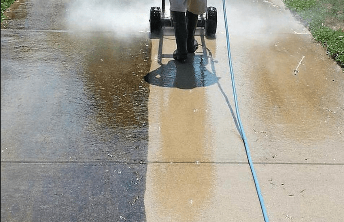 Pressure Wash Gold Coast. Using a high pressure combined with a surface cleaner to clean driveways around the gold coast.