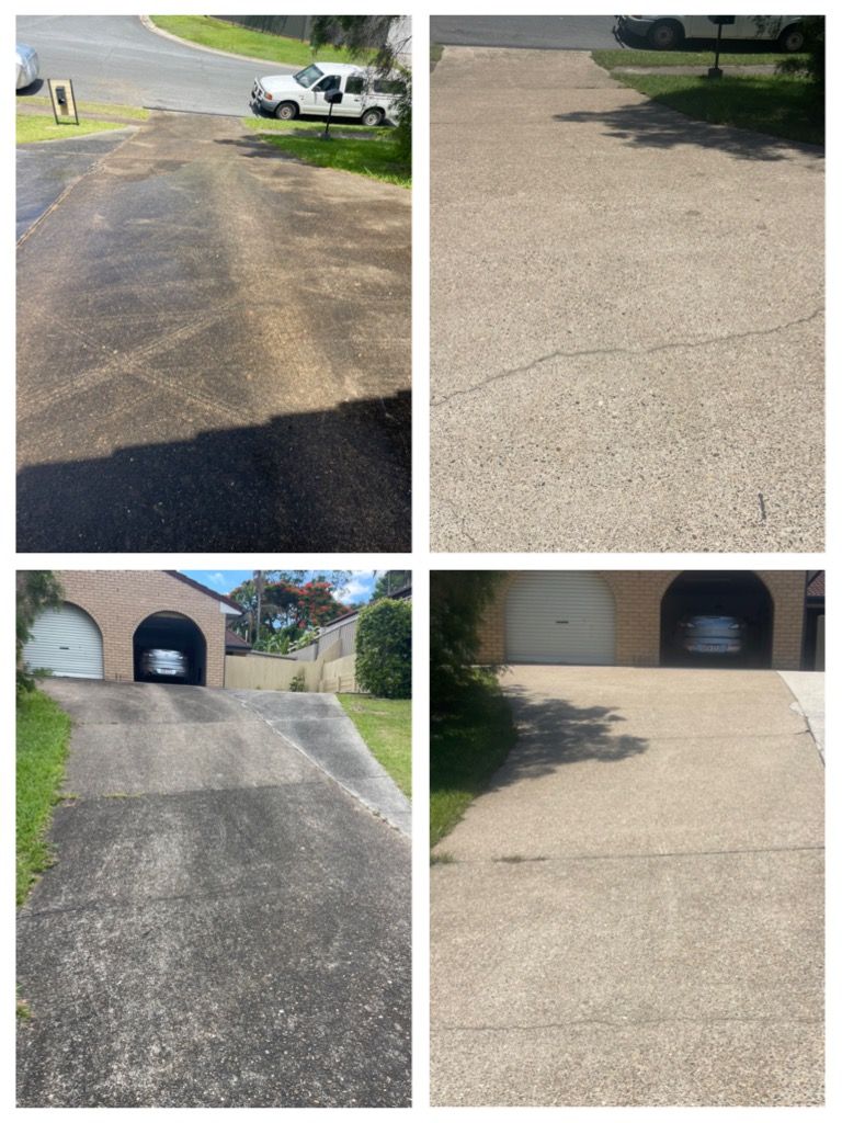 Pressure Wash Gold Coast using pressure wash combined with a surface cleaner to clean up this driveway bringing it back to life.