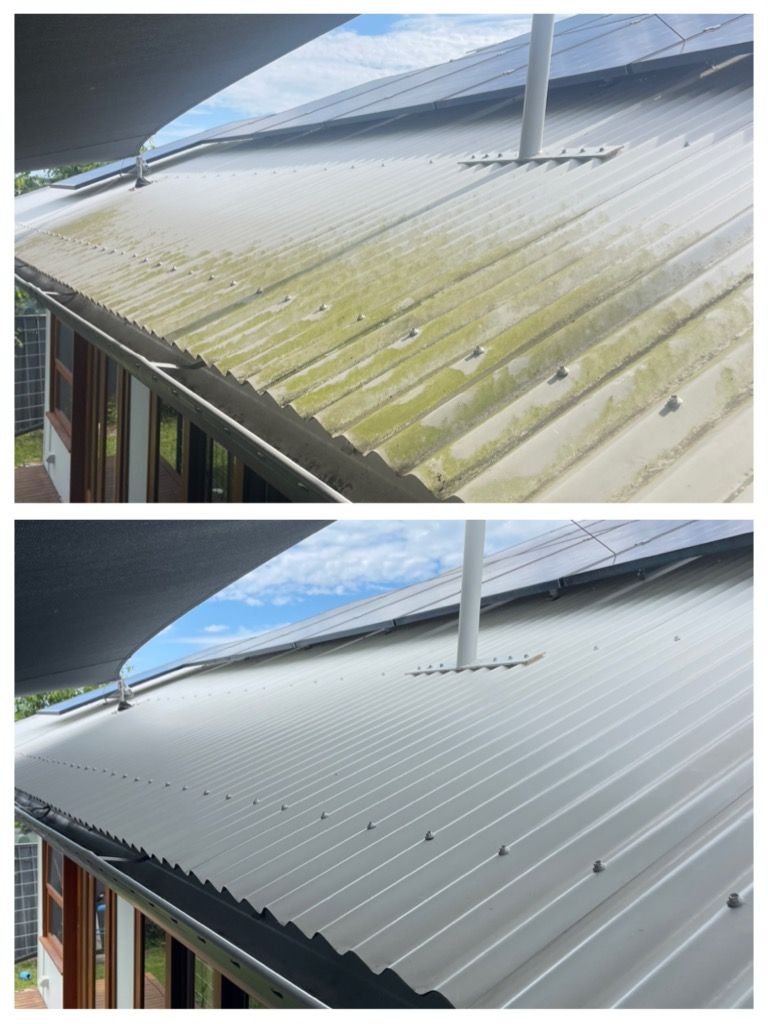 Soft wash of a colour bond roof on the Gold Coast.